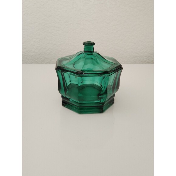 Vintage Indiana Confections Glass Candy Box Evergreen 8 Sided 5 to 6 Inch - Picture 1 of 6